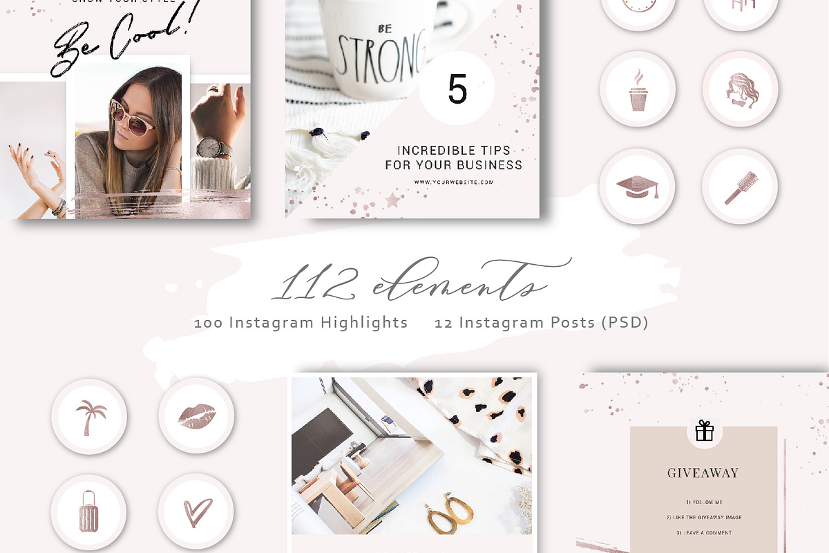 Shine and Glitter - Rose gold Pack, a Social Media Template by SilverMintDesign (Photo 1 of 6)