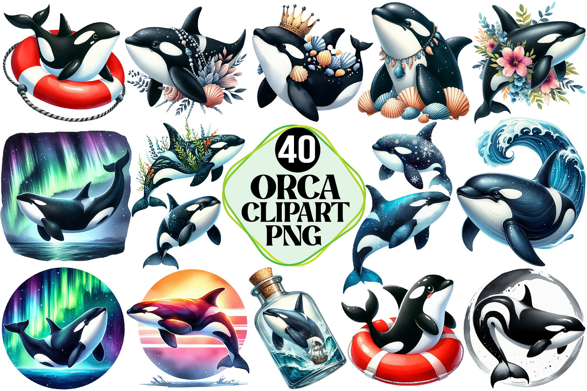 Watercolor Orca Clipart, an Illustration by Pixels.Craft (Photo 1 of 7)