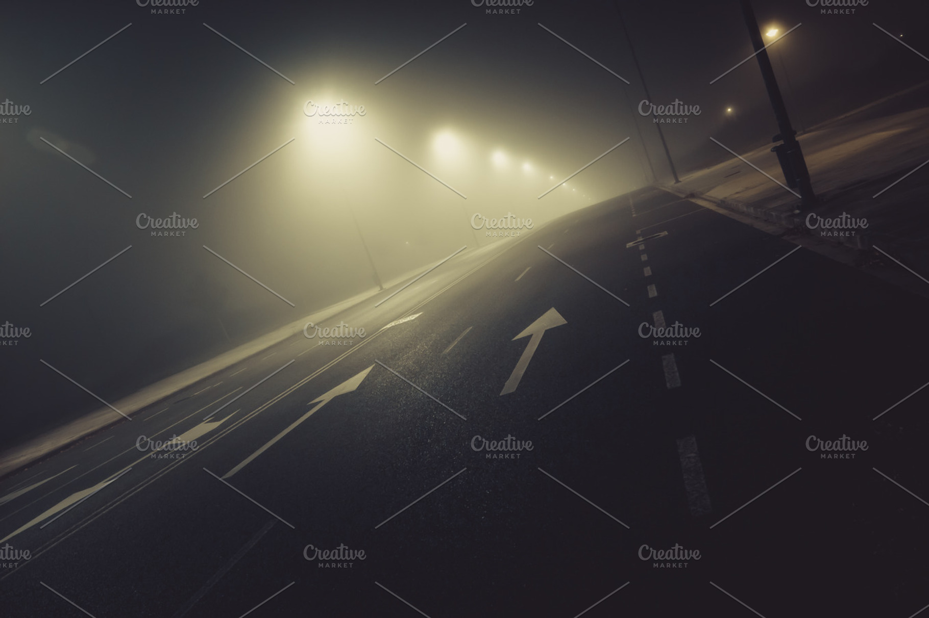 Fog and road containing fog, night, and mist, a Transportation Photo by The Cromarie