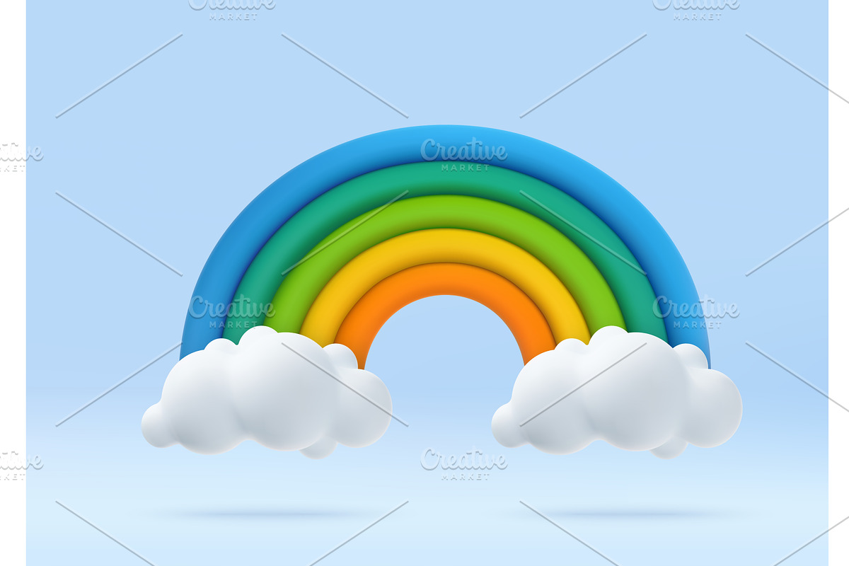 3d Colorful rainbow with clouds, an Illustration by ModVector