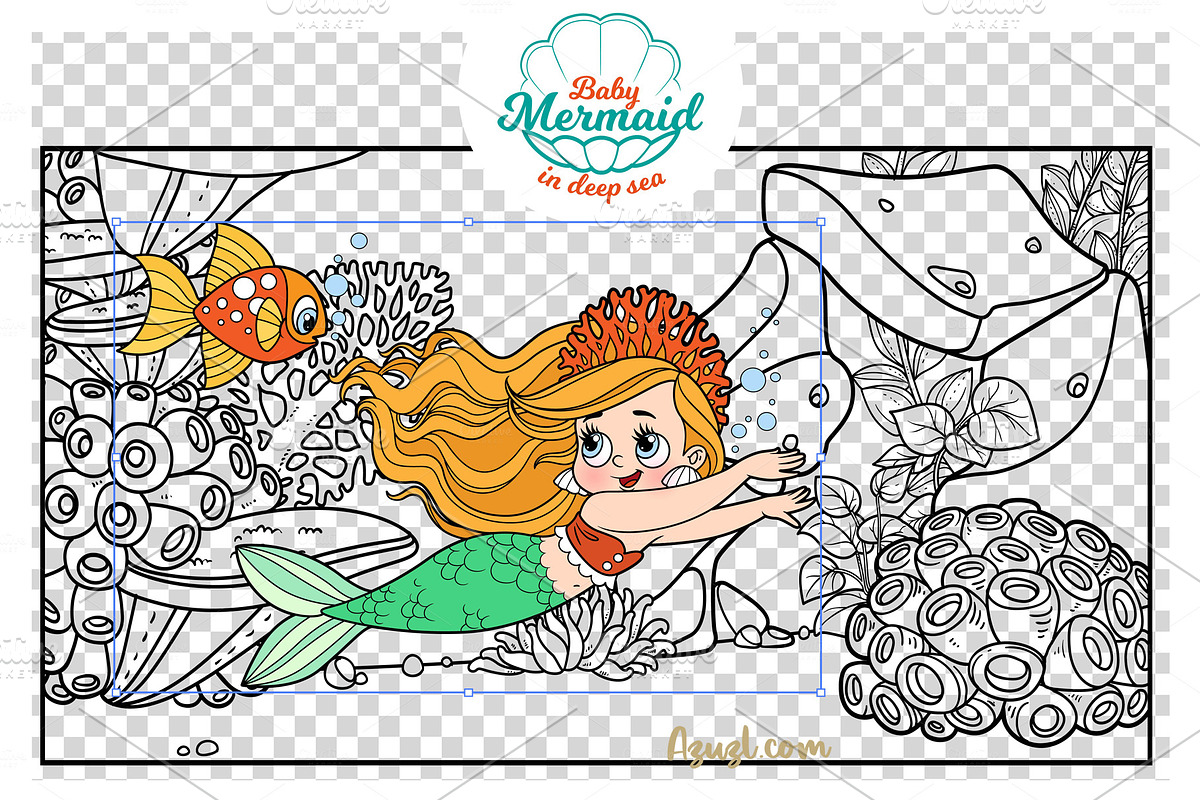 Mermaid in deep sea coloring pages, an Illustration by Azuzlikus (Photo 4 of 11)