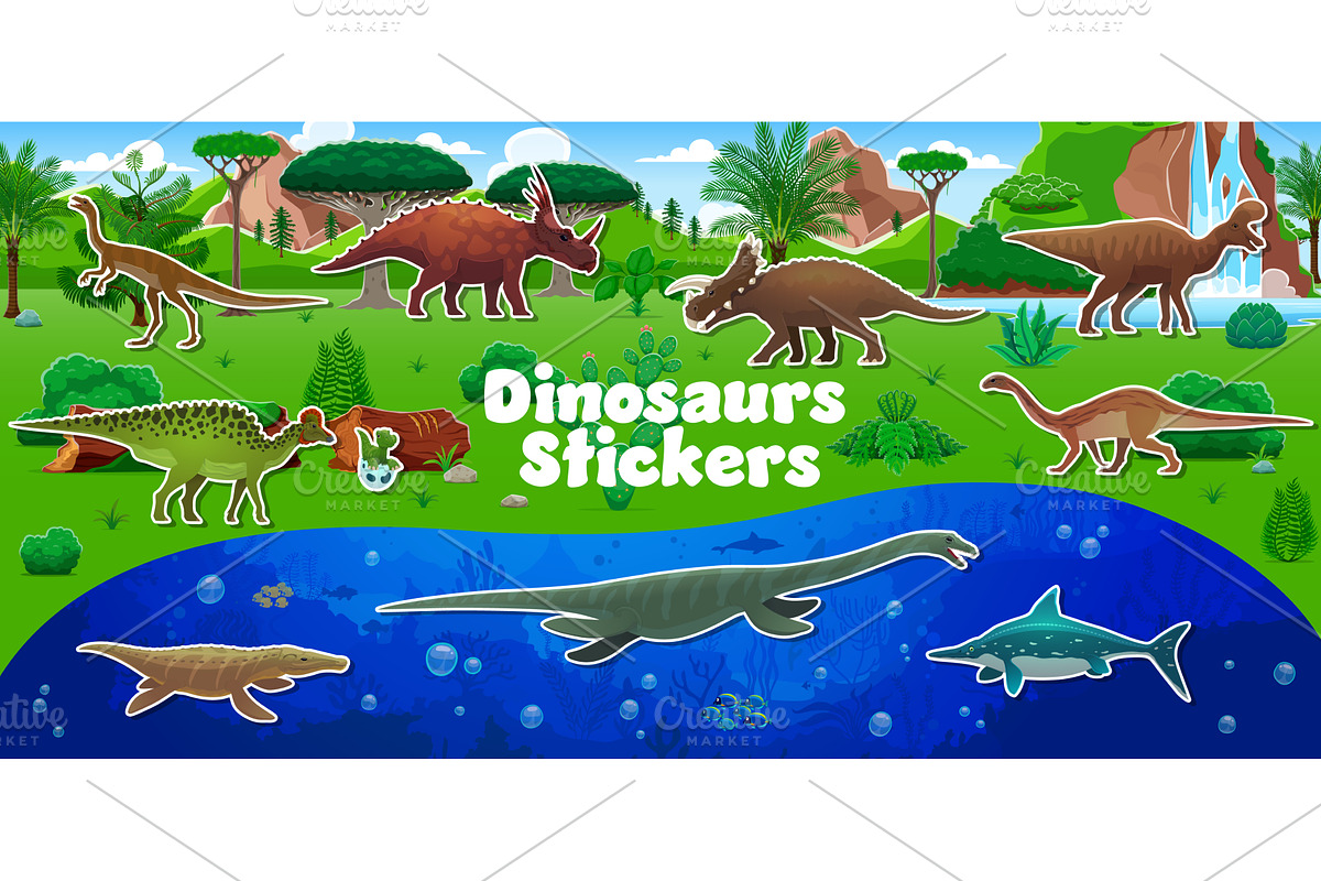 Cartoon prehistoric dino characters, an Animal Illustration by Vector Tradition