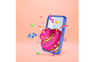 3D Birthday cake with candle out of, a Technology Illustration by Abscent