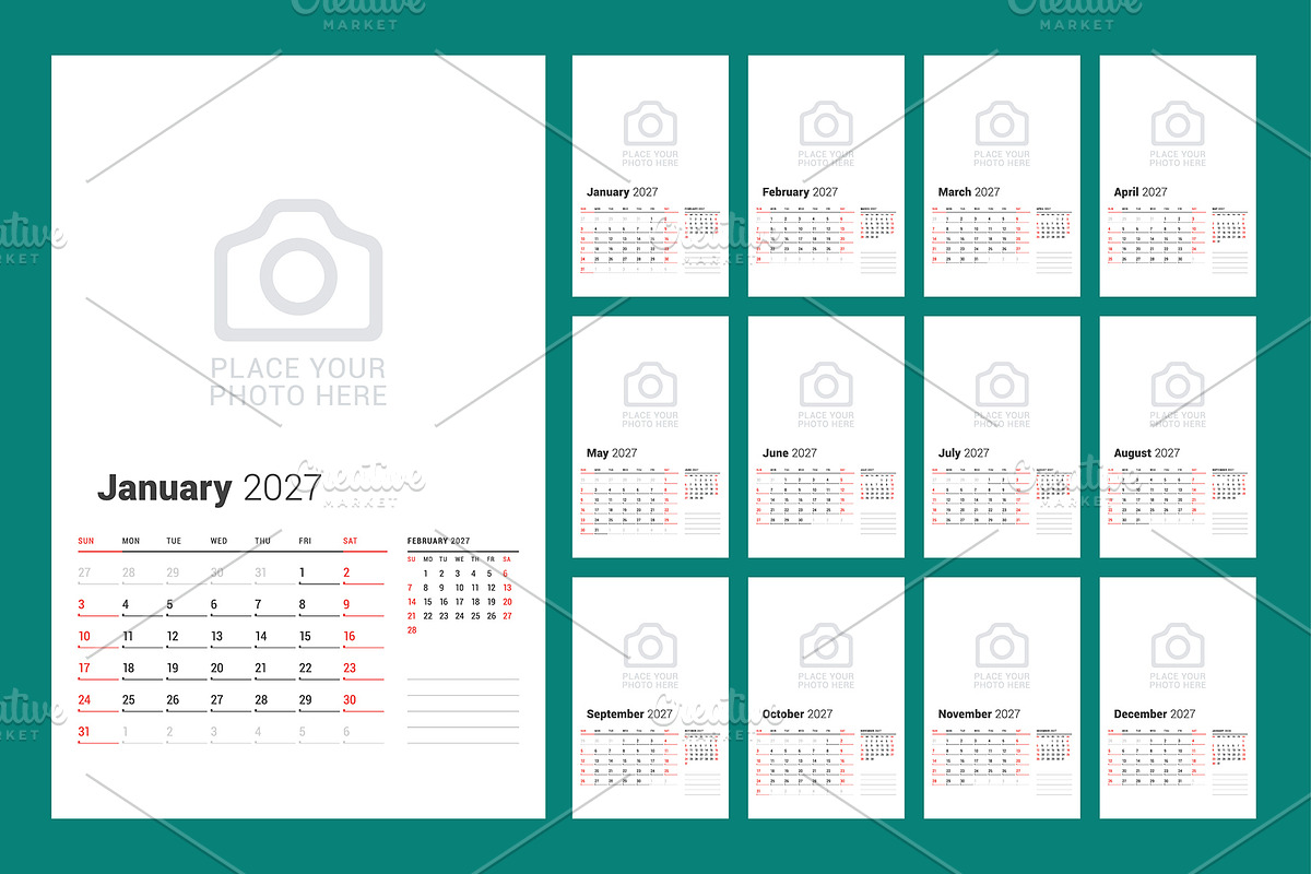 Modern 2027 Wall Calendar - EPS, a Texture Illustration by mikhailmorosin (Photo 1 of 3)