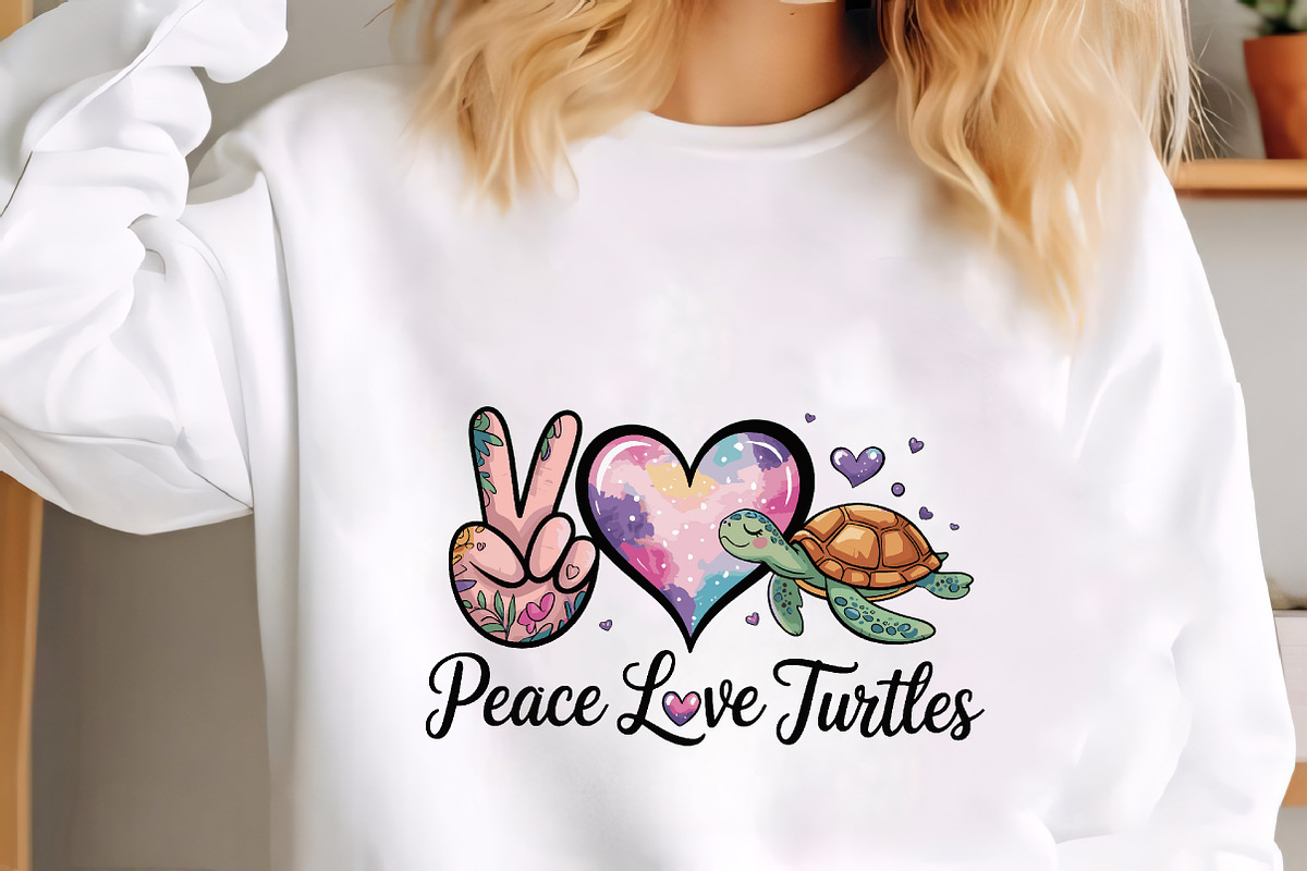 Peace love turtles watercolor heart, an Illustration by CrexoraLab (Photo 3 of 4)