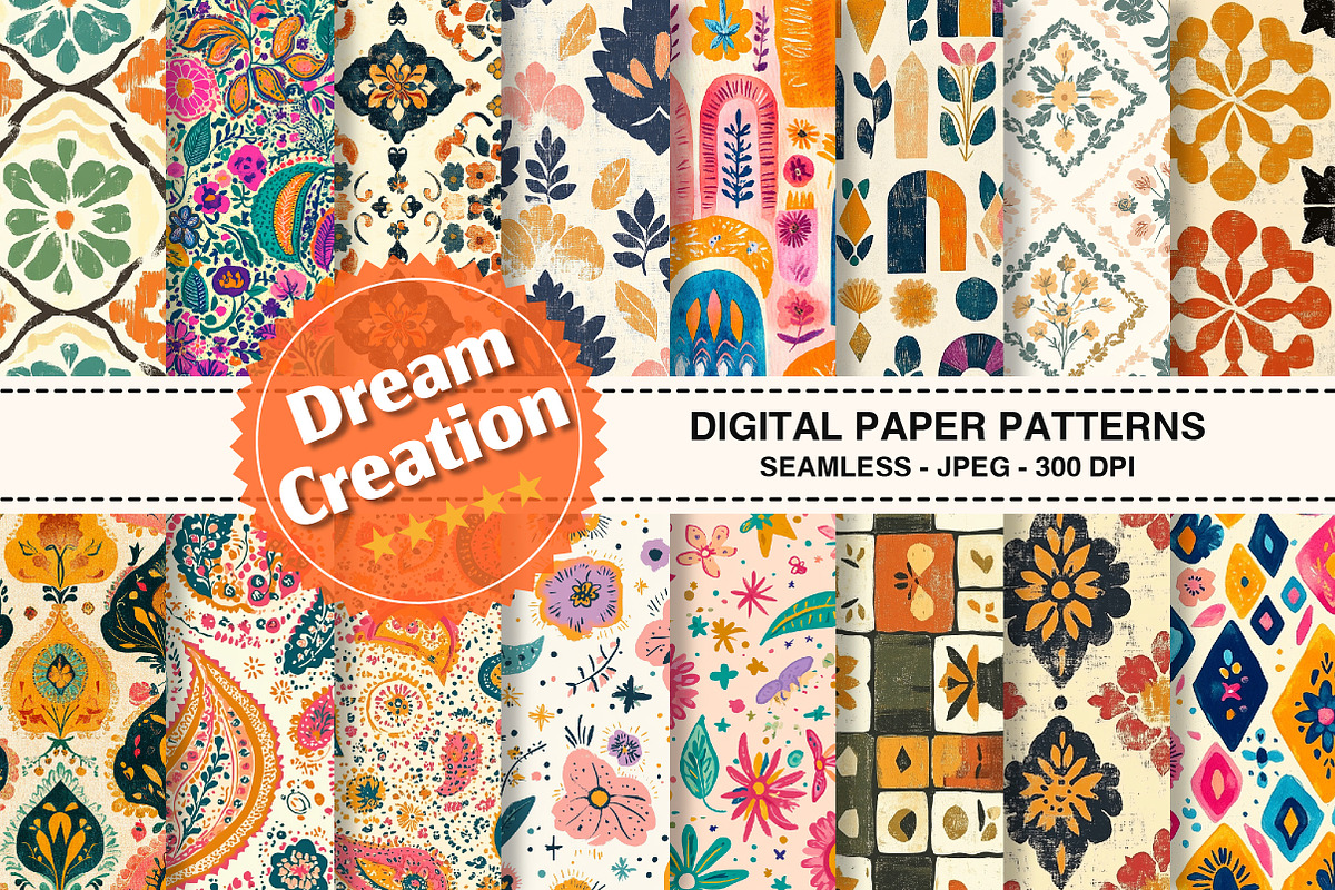 Boho Seamless Digital Papers, a Texture Graphic by Dream Creation (Photo 1 of 7)