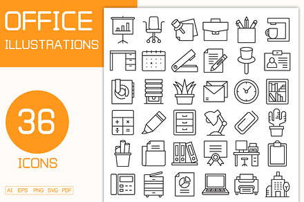 Office Supplies Line Icons Set