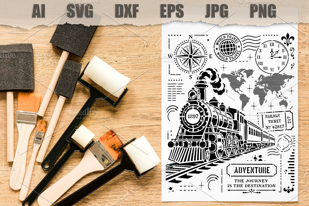 Stencil Vintage Railway Travel, a Technology Illustration by MARYCRAFTIRIA (Photo 2 of 3)