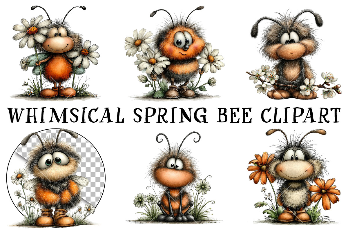 Whimsical Spring Bee Clipart, an Illustration by OK Design (Photo 2 of 6)