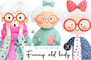 whimsical funny old lady clipart, an Illustration by CreationArt (Thumbnail 1 of 5)