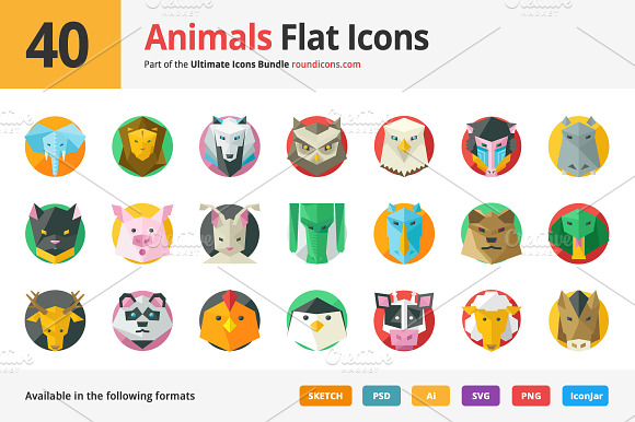 40 Animals Flat Icons
