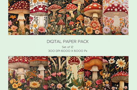Embroidery Style Mushroom Paper Set