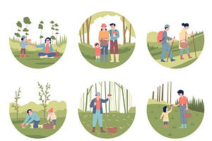 Mushroom pickers. Adults children, an Illustration by LadadikArt