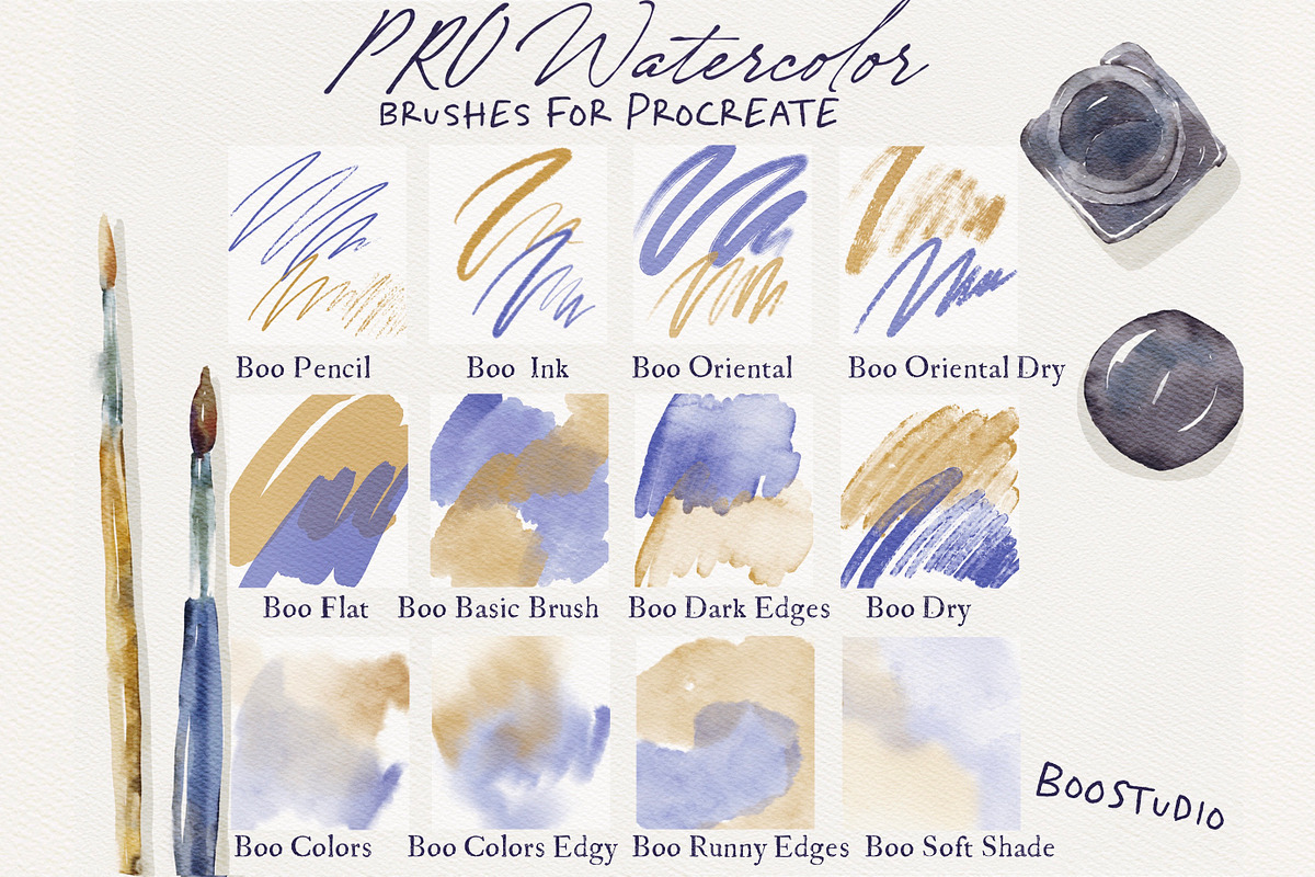 Pro Watercolor - Procreate Brushes, a Brush Add-On by BooStudio (Photo 4 of 9)