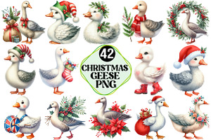 Christmas Geese Clipart, an Illustration by Pixels.Craft