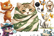Watercolor Whimsical Cats Clipart, an Animal Illustration by Design Scotch (Thumbnail 1 of 8)