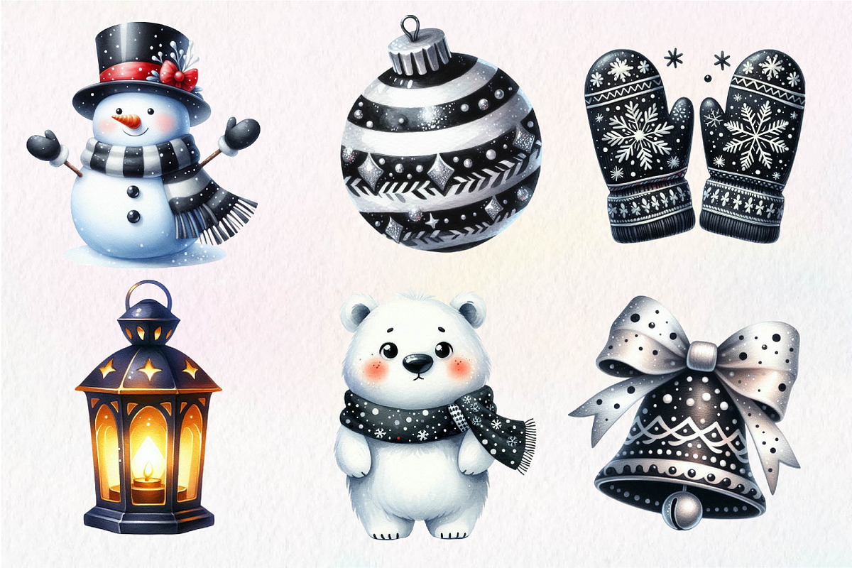 Black and White Christmas Clipart, an Illustration by Dream Creation (Photo 5 of 7)