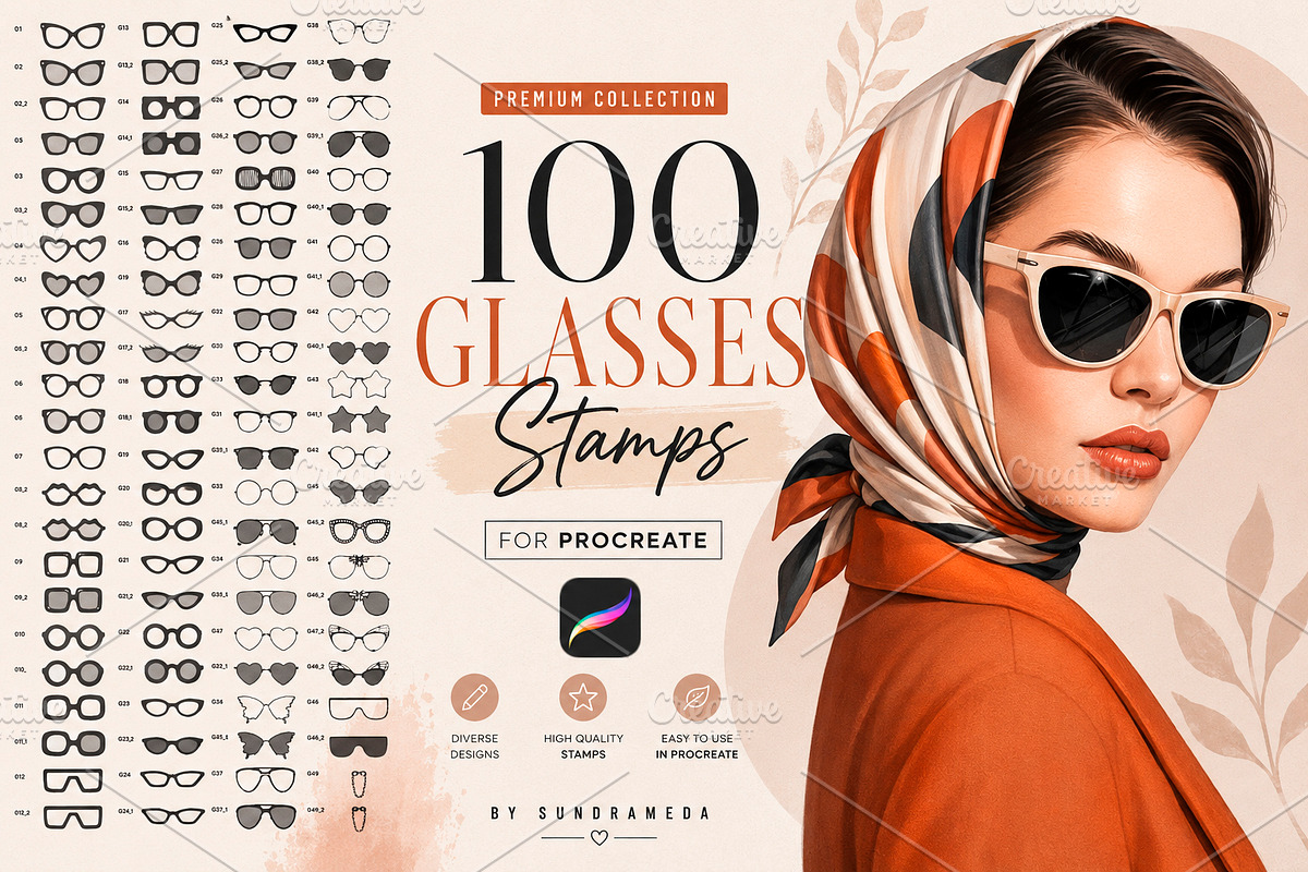 Glasses Stamps Brushes for Procreate, a Brush Add-On by sundrameda (Photo 1 of 13)