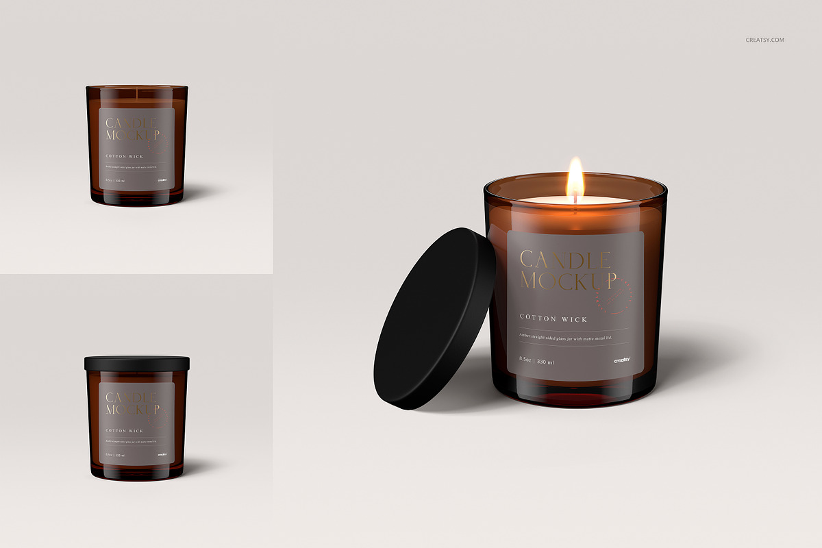 8.5oz Amber Glass Jar Candle Mockup, a Household Mockup by creatsy5 (Photo 6 of 8)