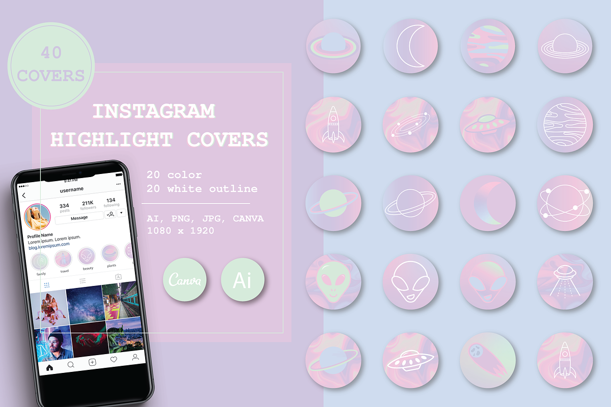 Instagram Highlights: Galaxy, a Social Media Template by Liseno Designs (Photo 1 of 5)