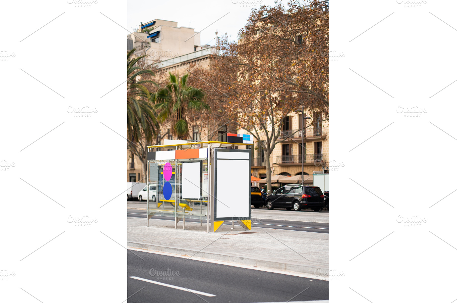 Bus stop presenting clean blank, a Business Photo by volodymyrshtun13795
