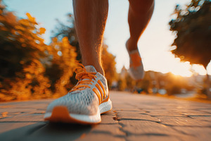 Man running at sunset on a park path, a Sports & Recreation Photo by AlyaAnd
