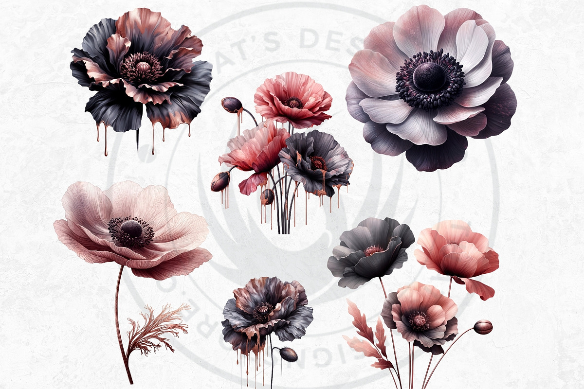 Moody Rose Gold and Mauve Flowers, a Decorative Illustration by ThatsDesignArt (Photo 8 of 10)