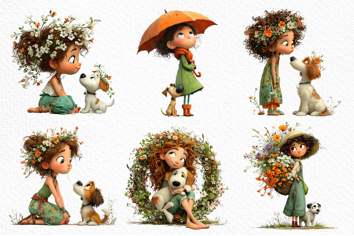 Whimsical Girl & Dog Love Clipart, a Seasonal Illustration by Craft Nest (Photo 4 of 6)