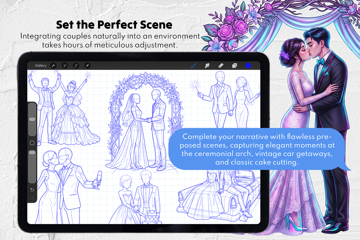 200 Wedding Couple Procreate Stamps, a Brush Add-On by Selentaori Studio (Photo 8 of 12)