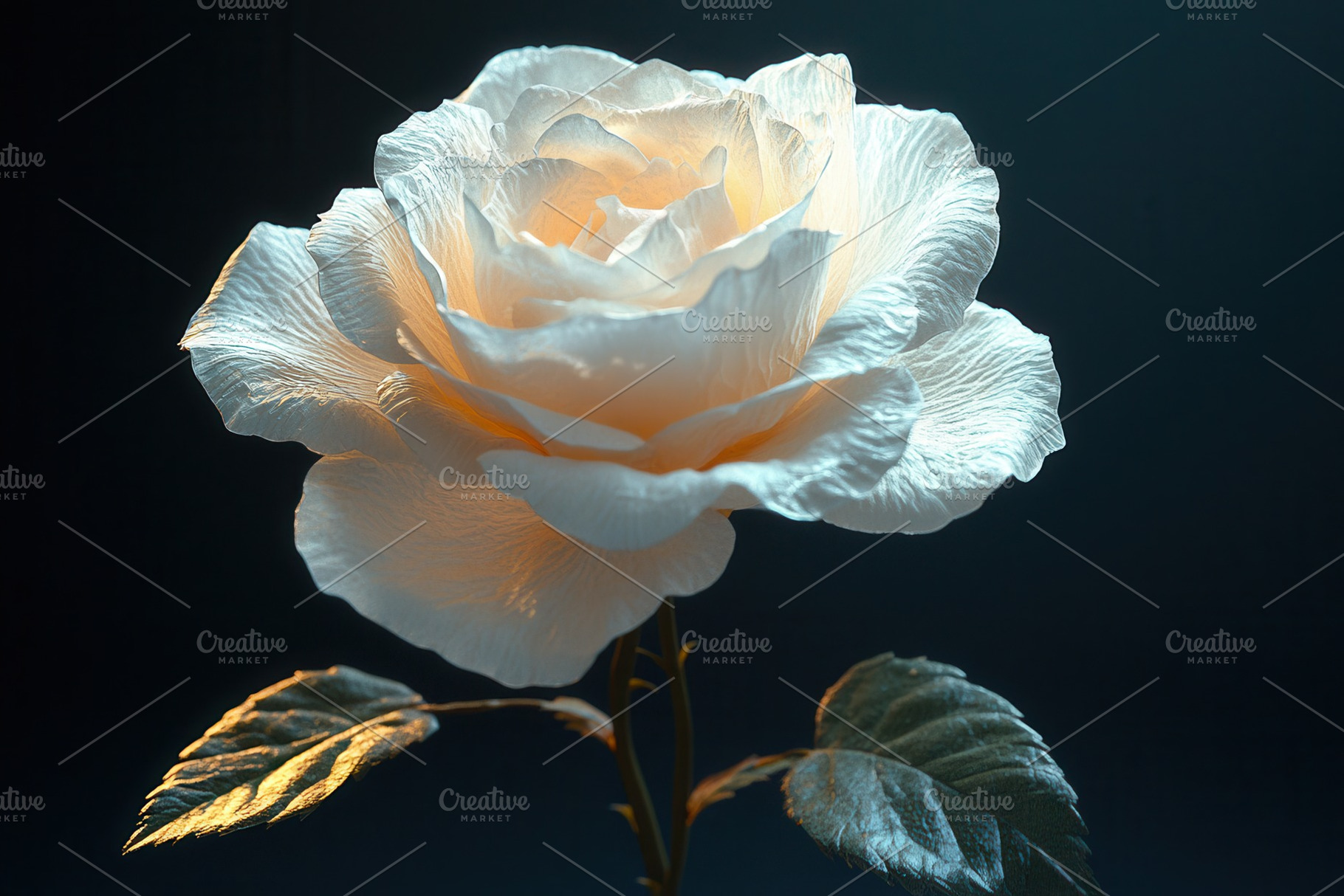 Beautiful white rose with soft glow, a Photo by Tanuart