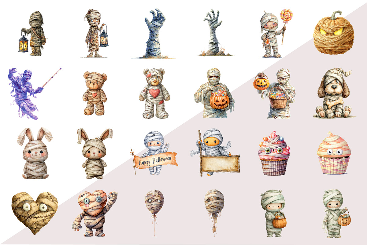 Watercolor Halloween Mummy Clipart, an Illustration by Design Market (Photo 2 of 2)