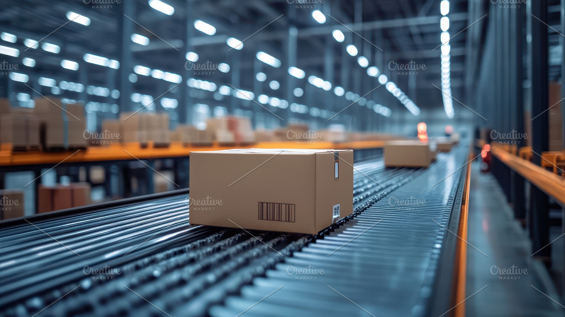 Boxes on a conveyor belt in a distri, a Background Photo by Pixeness
