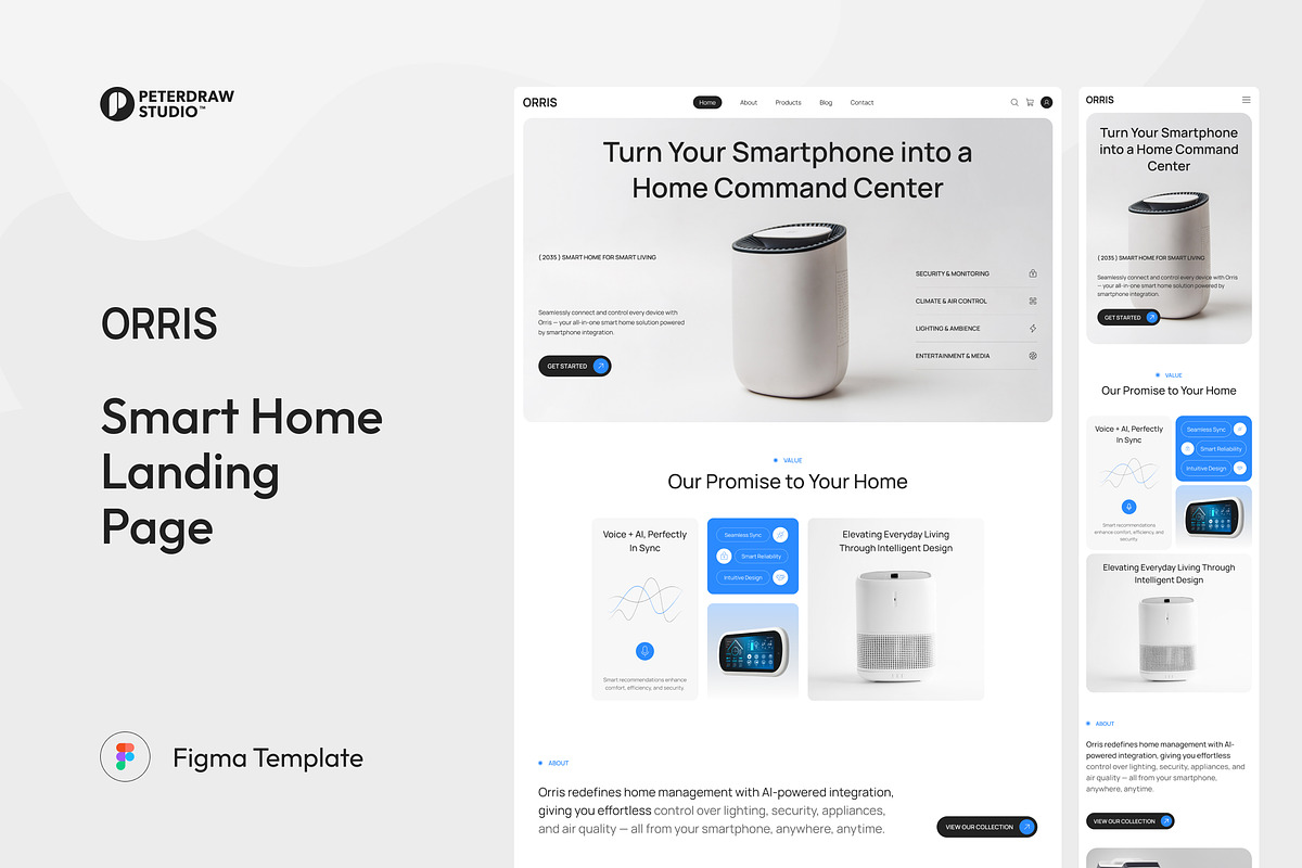Orris – Smart Home Landing Page, an UI Kit Template by peterdraw (Photo 1 of 3)