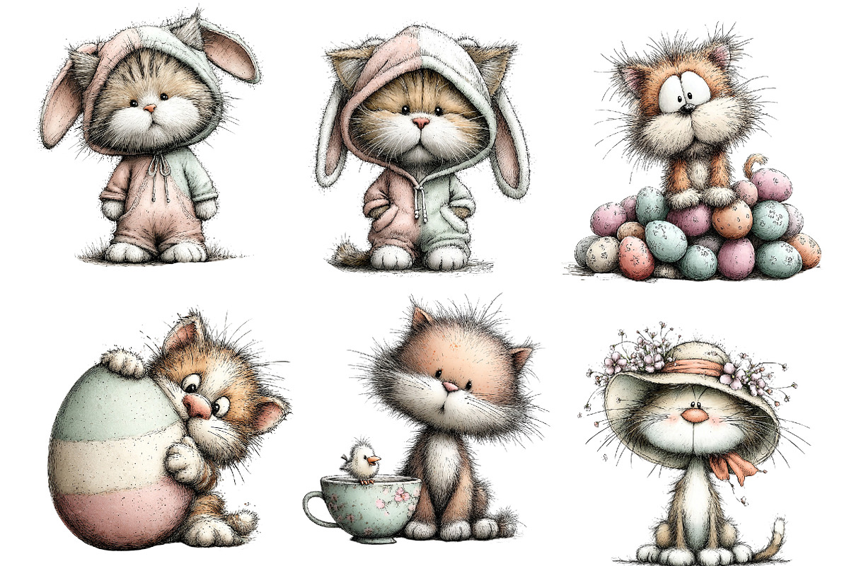 whimsical easter cat clipart, an Illustration by Designworld (Photo 2 of 4)