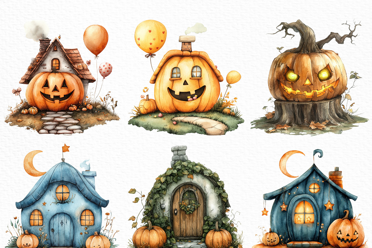 Halloween Pumpkin House Clipart, an Illustration by Craft Nest (Photo 3 of 6)