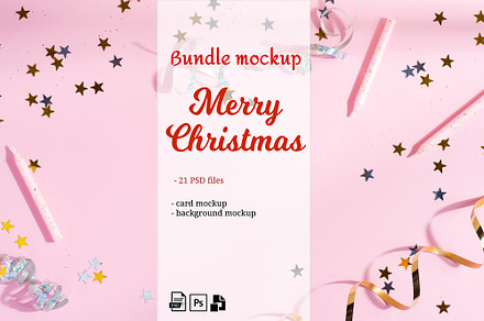 Mockup Christmas pink bundle, a Brochure Template by YuMyart