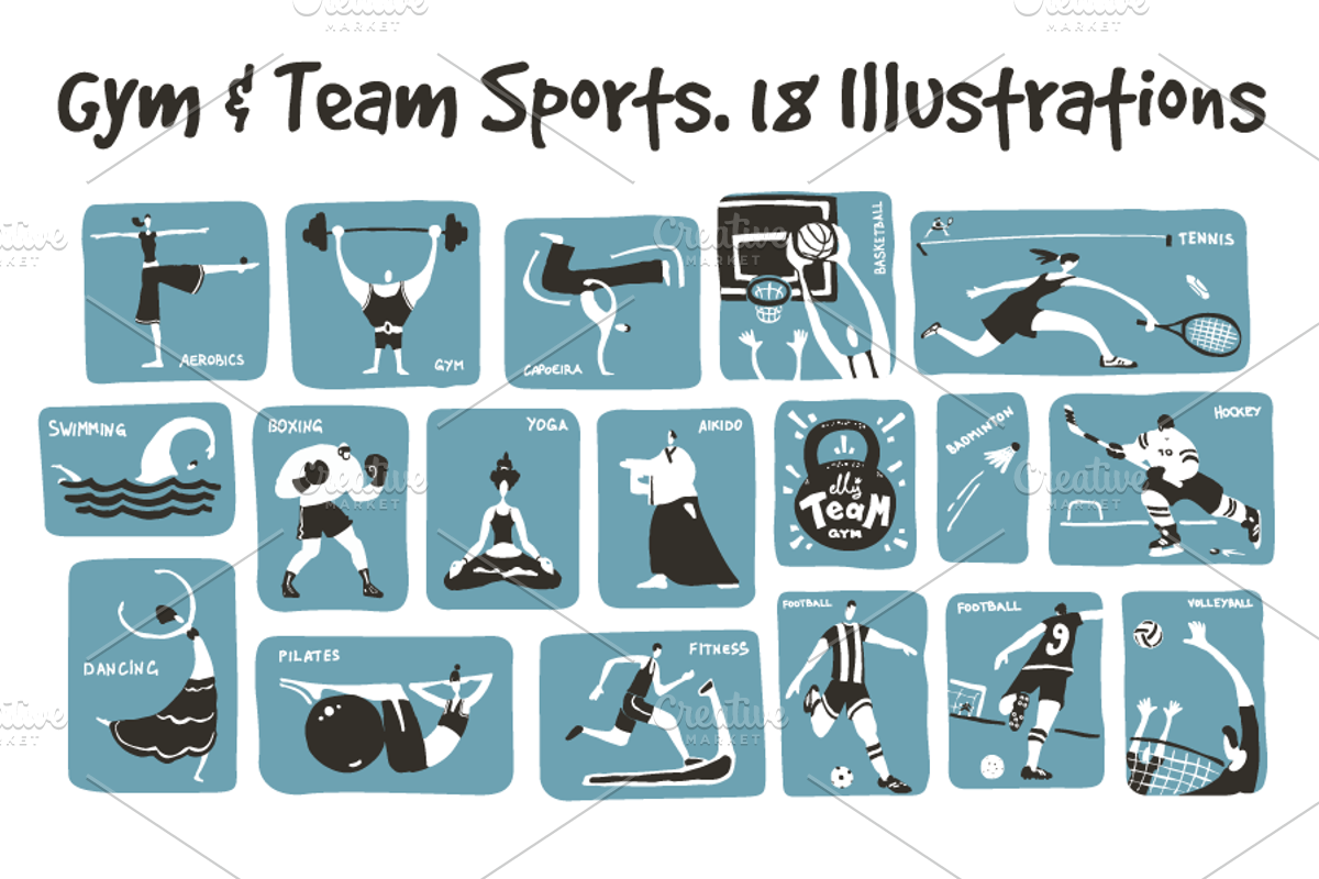 18 Gym & Team Sports Illustrations, an Illustration by Youhhou