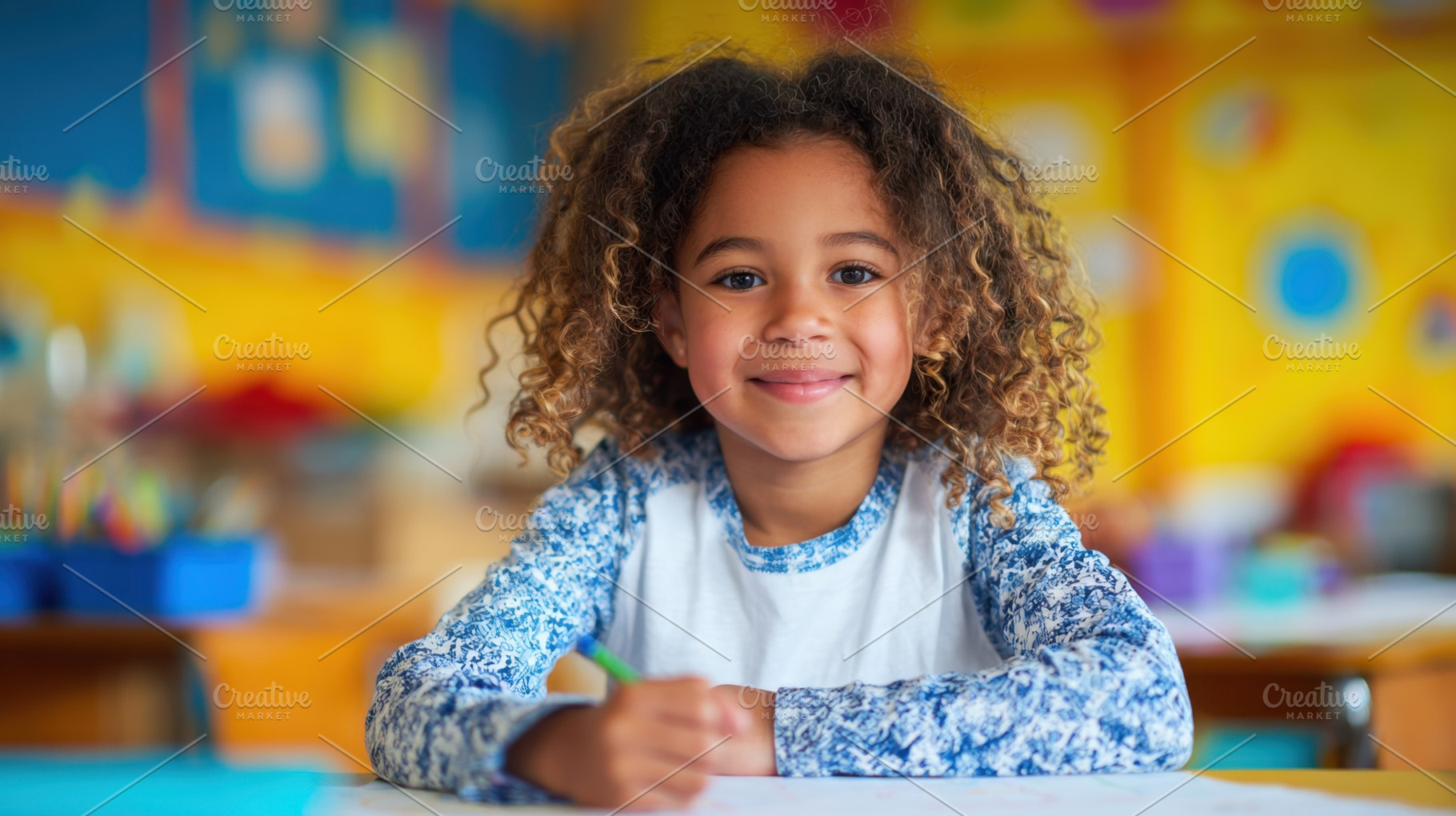 Child drawing in classroom setting, a Photo by Beautiful things