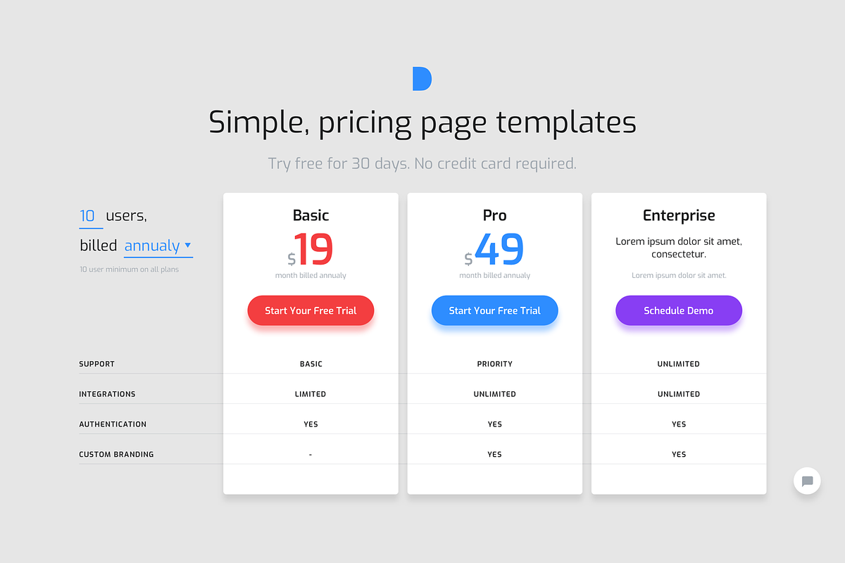 Simple Pricing Page Templates 01, an App Template by DesignBoard (Photo 11 of 13)