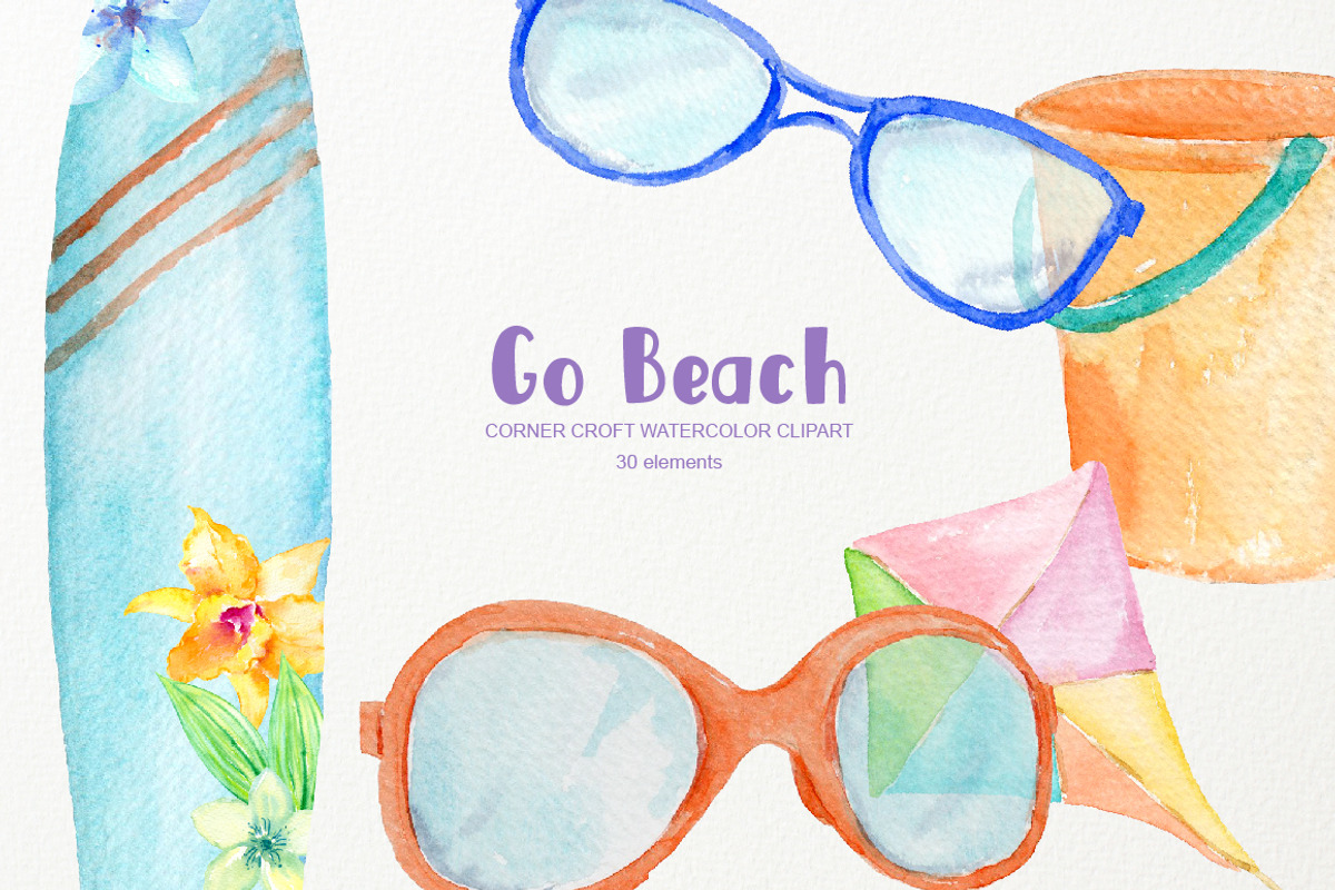 Go Beach Clipart Surfboard Kite, an Illustration by Corner Croft (Photo 4 of 4)