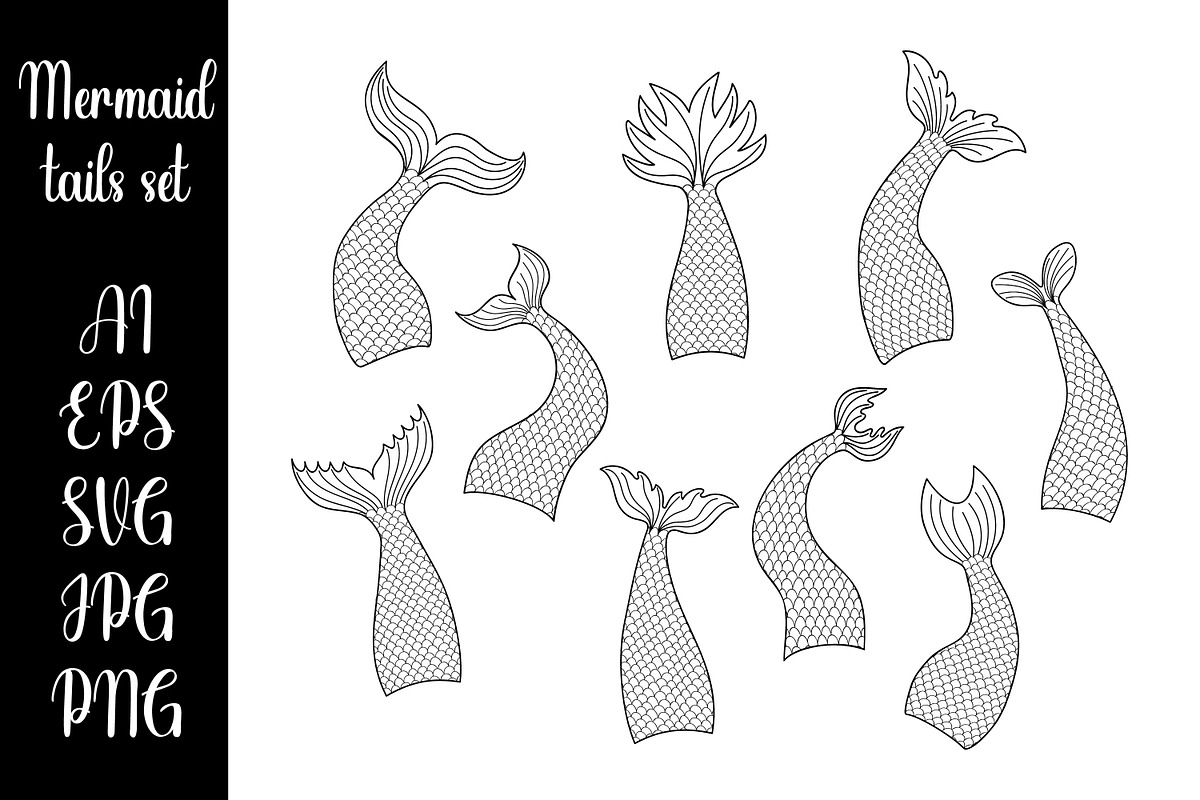 Hand Drawn Mermaid Tails Set, an Object Graphic by vikkishop