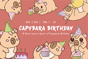 Groovy Birthday Capybara, an Animal Illustration by imdeyaa