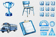 Blue School Clipart, an Illustration by DreamCafeArt (Thumbnail 2 of 7)