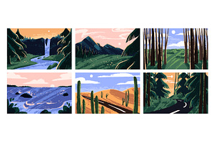 Wild nature landscapes set, a Seasonal Illustration by PaperTrident