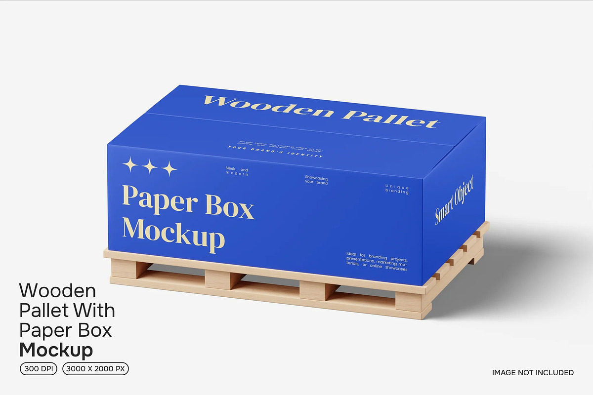 Wooden Pallet With Paper Box Mockup, a Packaging Mockup by renderstockmarket