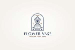 rose flower in a vase line art logo, a Branding & Logo Template by Blazybone