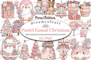 Pastel Kawaii Christmas Clipart, an Illustration by DreamCafeArt
