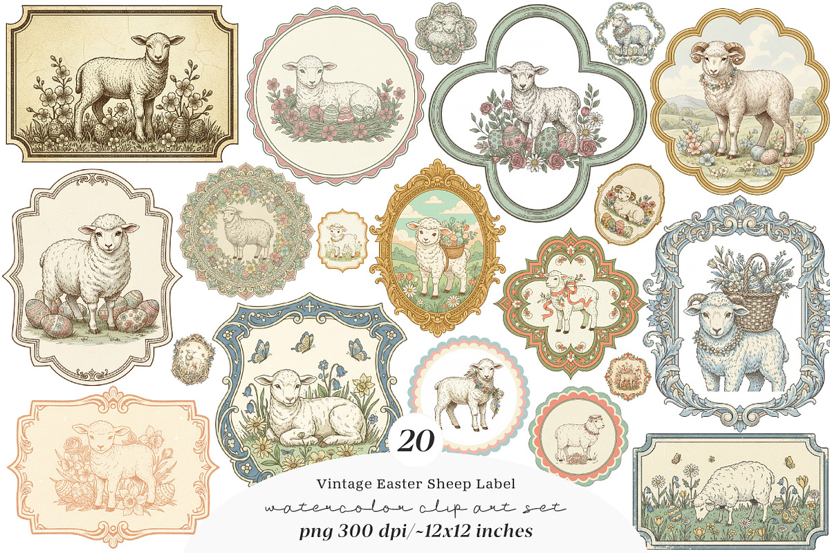 Vintage Easter Sheep Label Printable, an Illustration by SinaCreation (Photo 1 of 6)