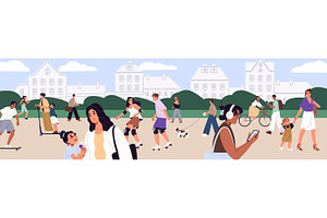 People crowd walk in urban park, a Person Illustration by PaperTrident