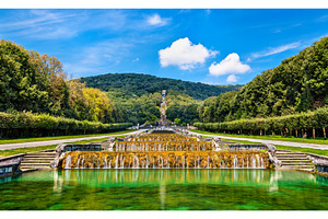 Kilometerslong promenade along cascades at the palace of caserta stock photo, a Nature Photo by Leonid Andronov